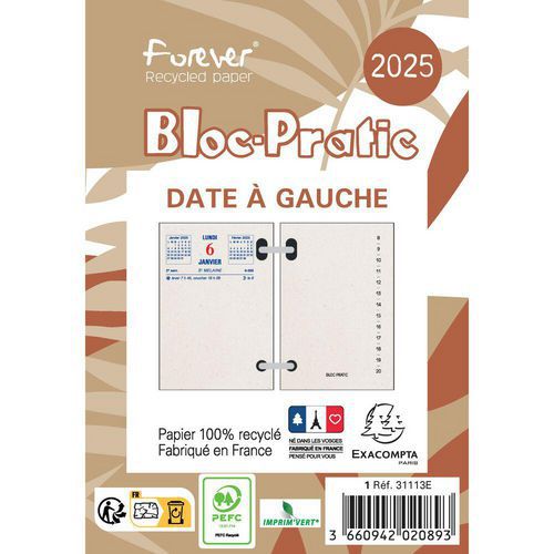 Bloc pratic 2025 Forever - Date à gauche - Exacompta