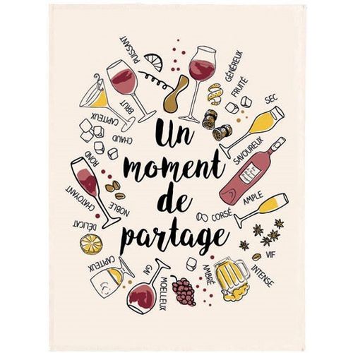 Torchon 100% coton message multicore le partage - 50x70cm - T-B Maison