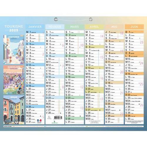 Calendrier Tourisme semestriel 2025 - 43x33,5cm - Exacompta