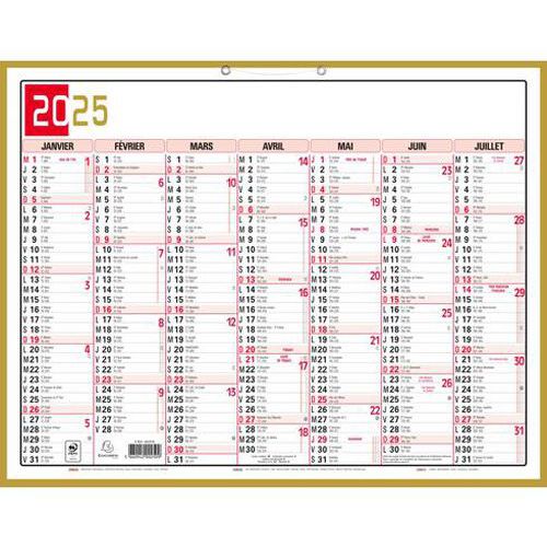 Calendrier Tricolore neutre semestriel 2025 - 43x33,5cm - Exacompta