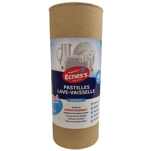 Pastille lave vaisselle hydrosoluble tout-en-un - Boîte de 40 - Ecness