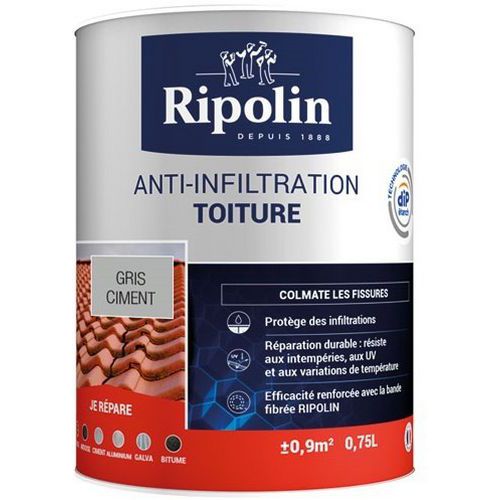 Traîtement anti-infiltration toiture gris ciment - 0.75l - Ripolin