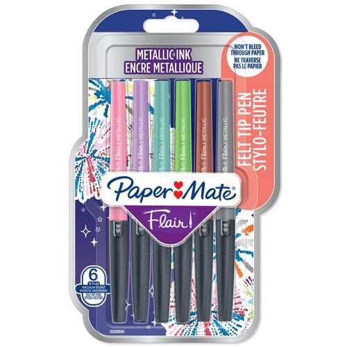 Stylo feutre Paper Mate Flair Metallic assortis lot de 6 - Papermate