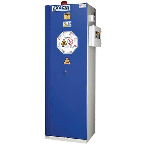 Armoire haute bleue batteries lithium-ion alarme extincteur et prises - Exacta