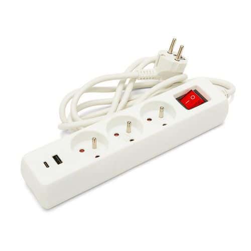 Multiprise NF avec interrupteur - 3 à 5 prises et USB - Velamp