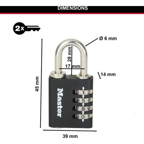 Cadenas à combinaison et clé de secours 7641EURDBLK - Master Lock