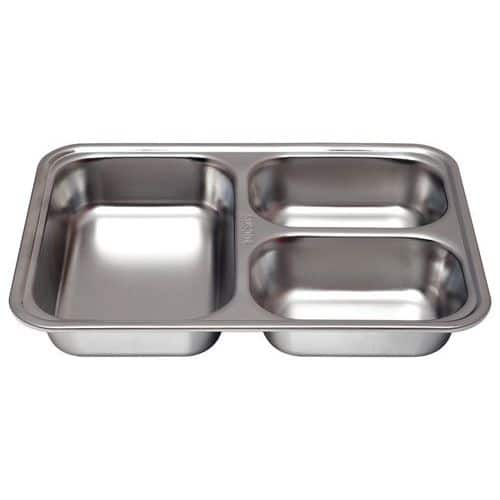 Lot de 12 plateaux 3 compartiments profonds inox 24 x 17 x 4,2 cm Plastorex