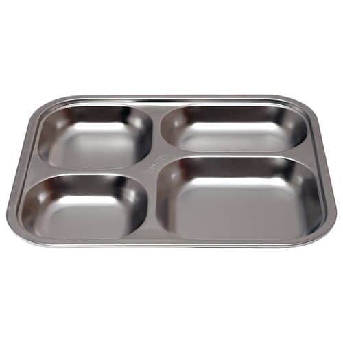 Lot de 12 plateaux 4 compartiments inox 24 x 17 x 3,3 cm Plastorex