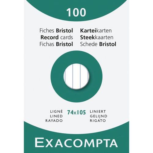 Étui de 100 fiches bristol lignée - Exacompta