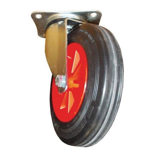 Roulette pivotante - en caoutchouc solide - pour les conteneurs à poubelles  - Ø de la roue 200 mm - hauteur totale 238 mm - capacité de charge 205 kg