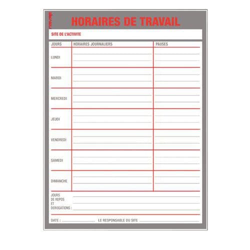 Panneau De Signalisation Réglementaire - Horaires De Travail - Rigide ...