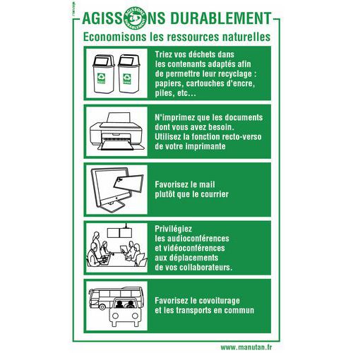 Panneau De Signalisation Developpement Durable Economisons Les Ressources Naturelles Manutan Fr