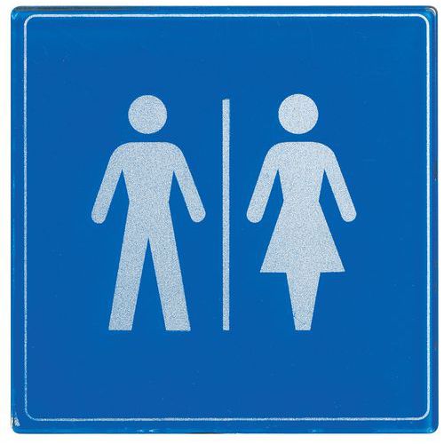 Plaque De Signalisation 90x90 Logo Toilettes H/f Logo Bleu