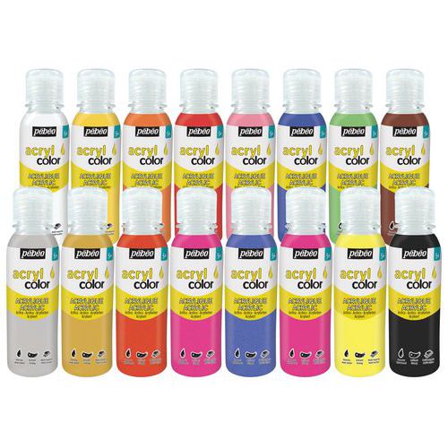 Assortiment de 16 flacons de 150 ml gouache acrylique Acryl'color Pebeo thumbnail image 1